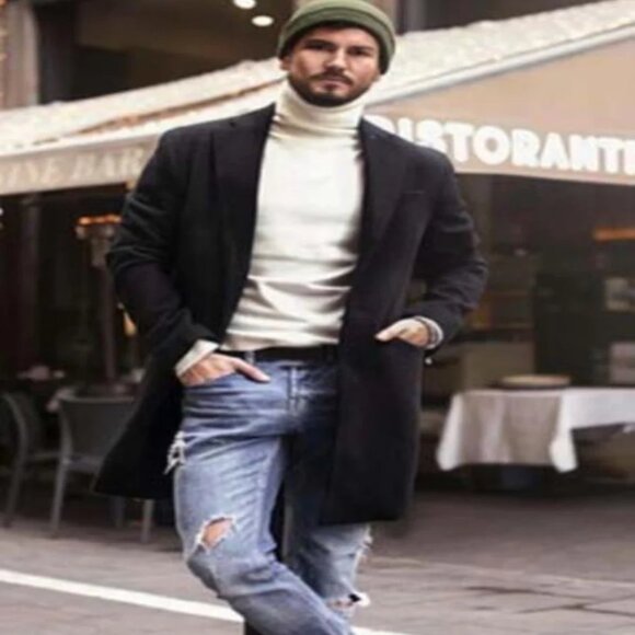 Mens Notch Lapel Overcoat Black